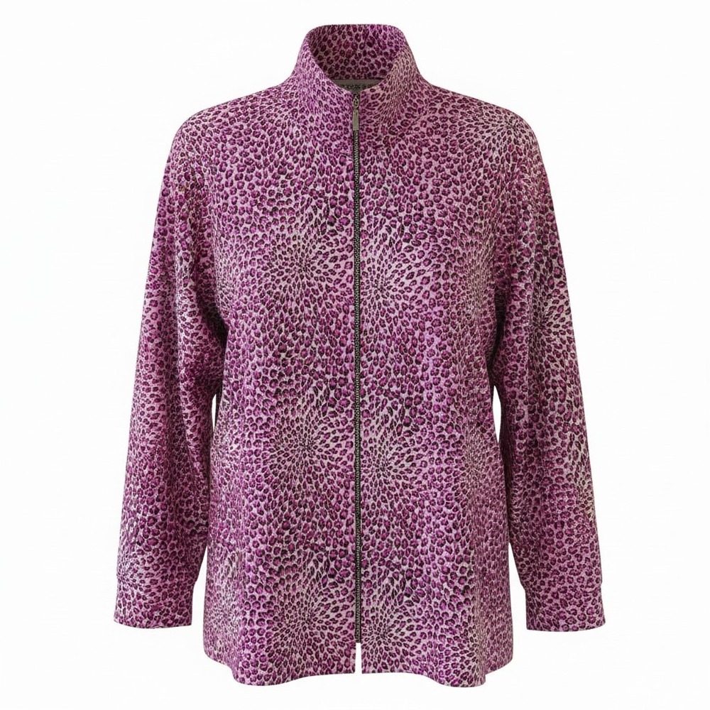 Misook Woman Pink Leopard Print Zip Front Jacket Mock Neck Plus Size 3X Textured